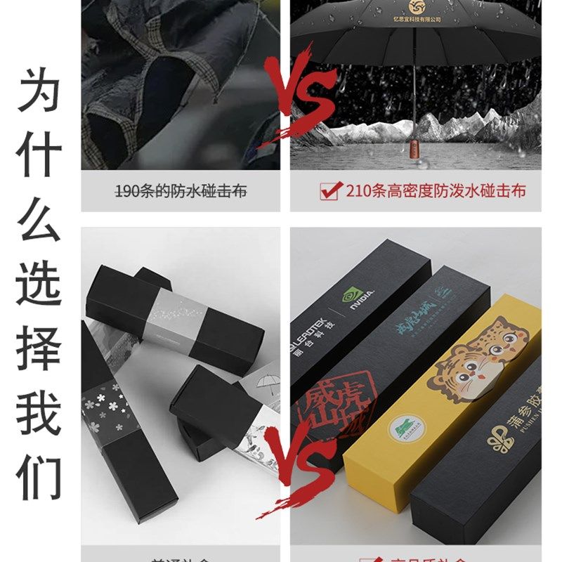 木柄雨伞定制商务广告折叠伞皮套礼品盒装可印刷logo刻字图案订制