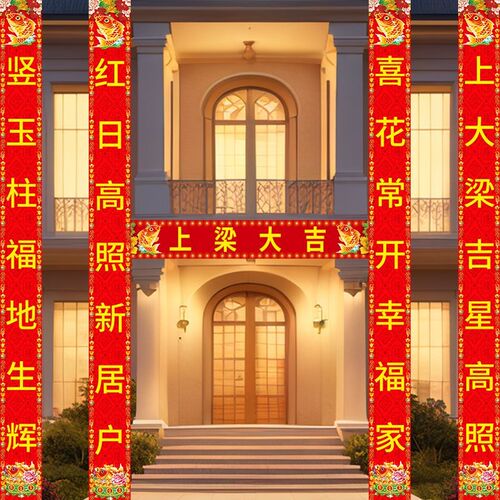 上梁大吉条幅乔迁之喜农村房子宗祠落成封顶横幅结婚新房室外竖幅