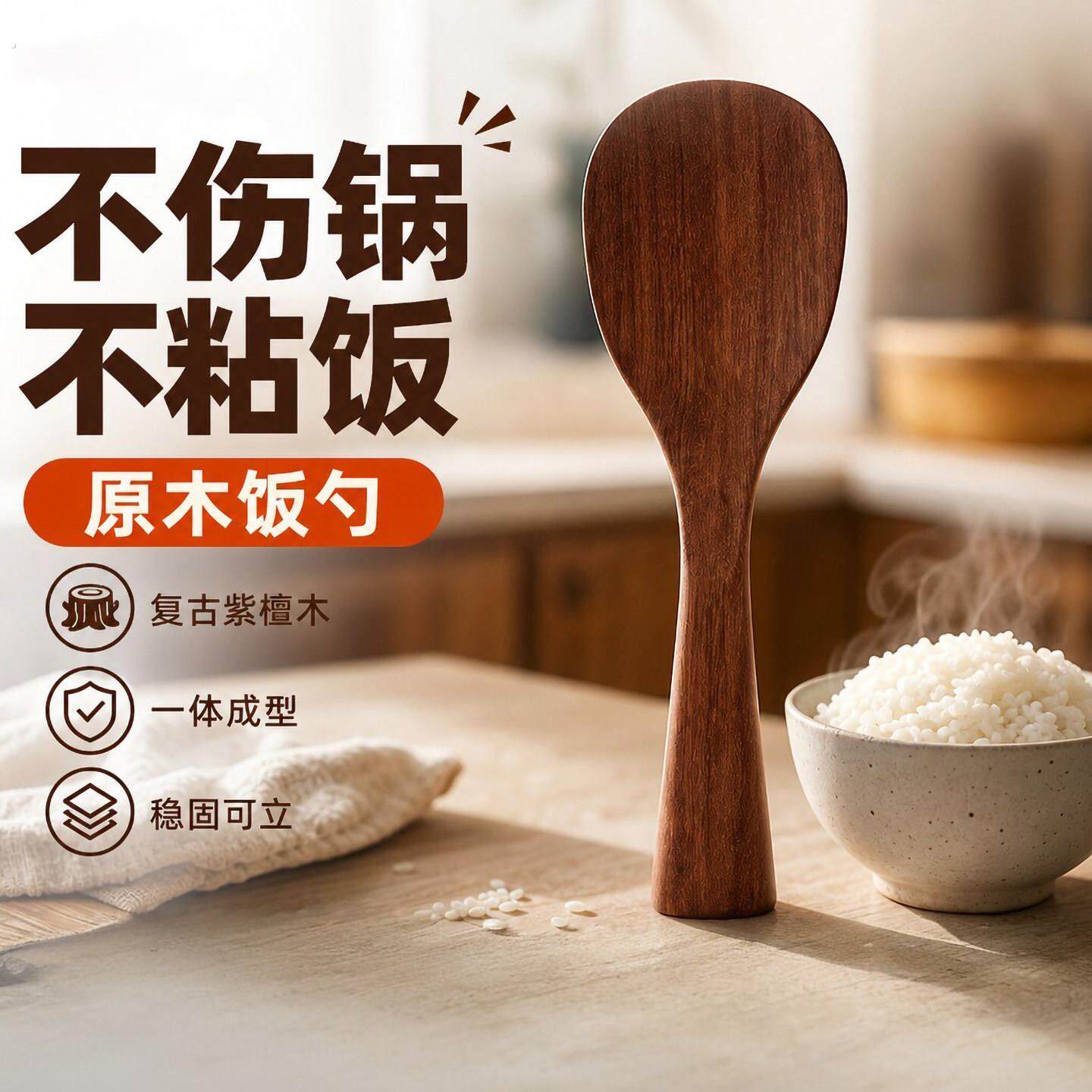 可立饭匙紫檀木盛饭匙不伤锅饭匙子米饭勺子分饭匙米铲子一体木勺