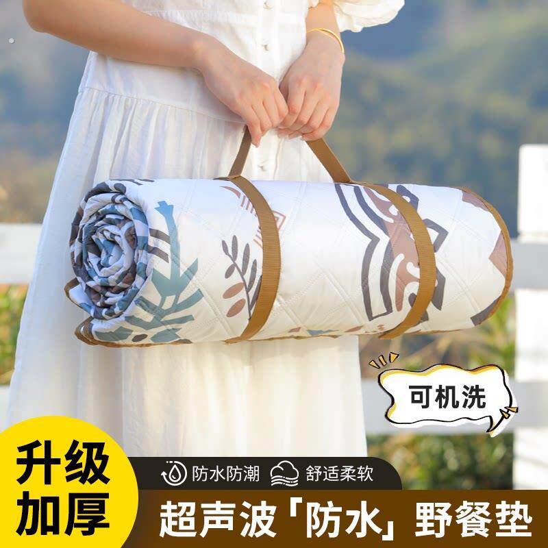 加厚双面防潮垫多人用露营地垫民族风户外野餐垫防水设计