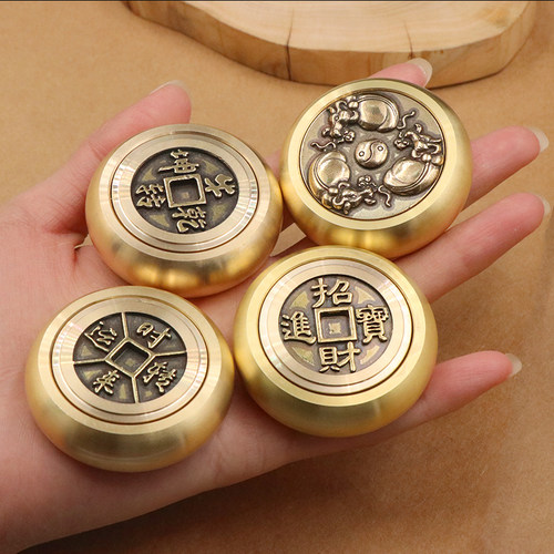 黄铜招财进宝转钱旋转减压把玩件时来运转牛转乾坤本命年手把件