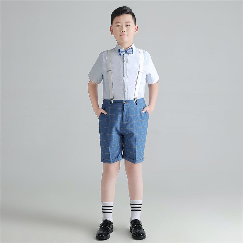男童礼服夏季新款加肥加大短袖抱婴袋裤套装胖版中大童学生演出衣