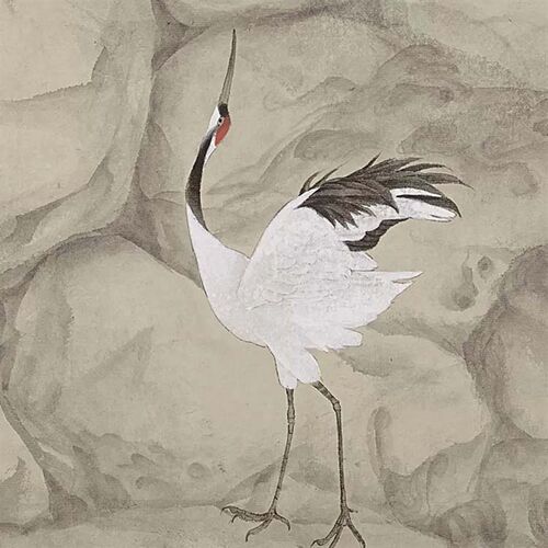 新中式装饰挂画六鹤祥瑞图横版喻慧有框客厅玄关背景墙油画布