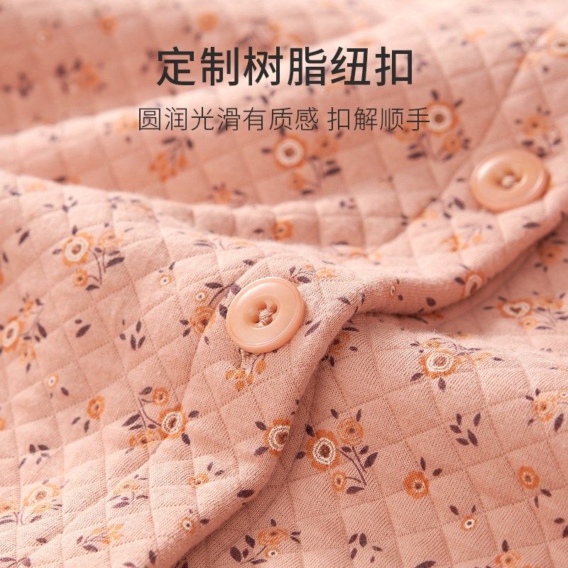 春织妈妈睡衣睡裤女夹棉加厚中老年保暖家居服套装老人开衫内衣冬