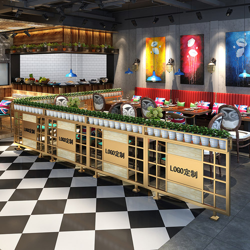饭厅隔断饭店创意格栅火锅店饰护栏围栏铁艺卡座半截酒吧花隔断墙