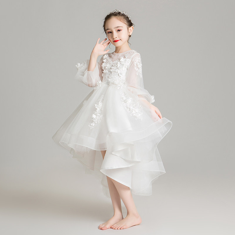 儿童礼服公主裙女童蓬蓬纱花童宝宝白色纱裙主持人小孩走秀演出服