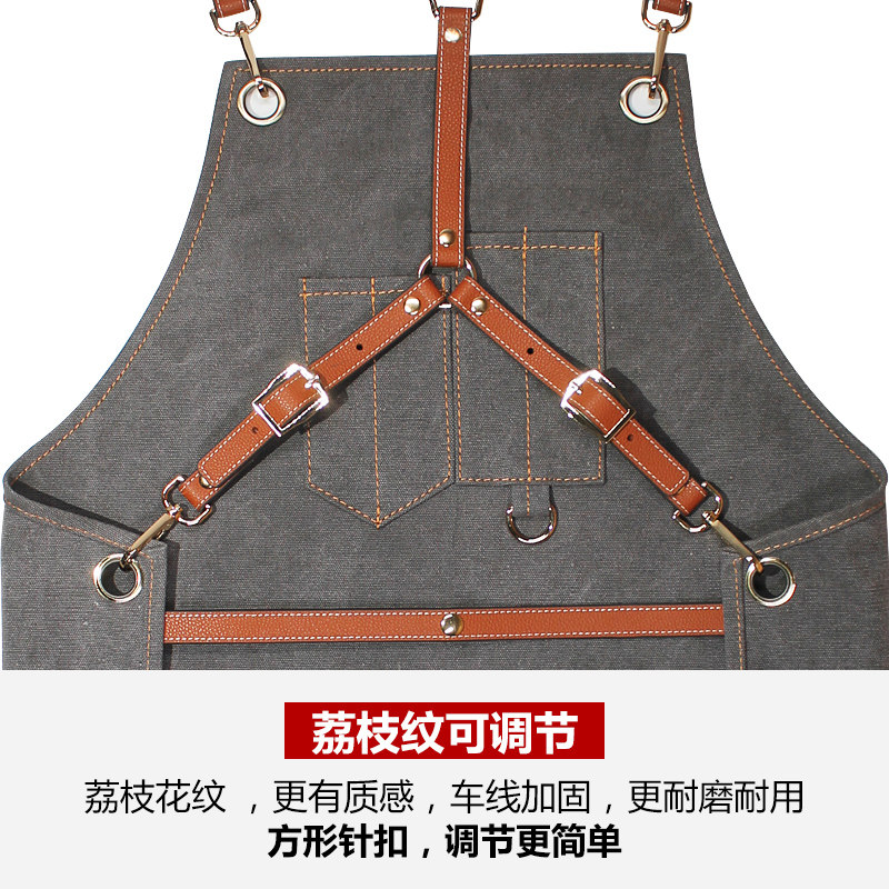 牛仔围裙2021年新款定制logo印字理发店发型咖啡师男工作服罩衣女