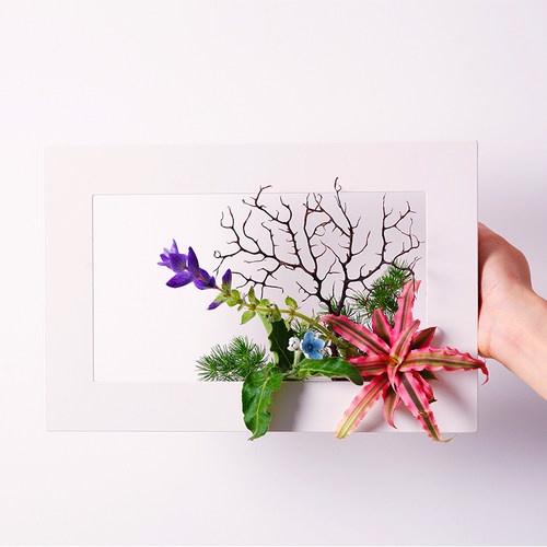 日式壁挂花器塑胶画框花插小原流花道花器器皿剑山插花器家居饰品