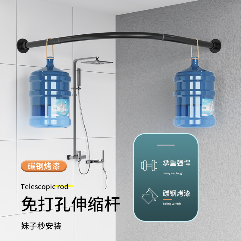 弧形折叠浴帘套装免打孔L型防水帘布防霉转角磁吸隔断帘干湿分离