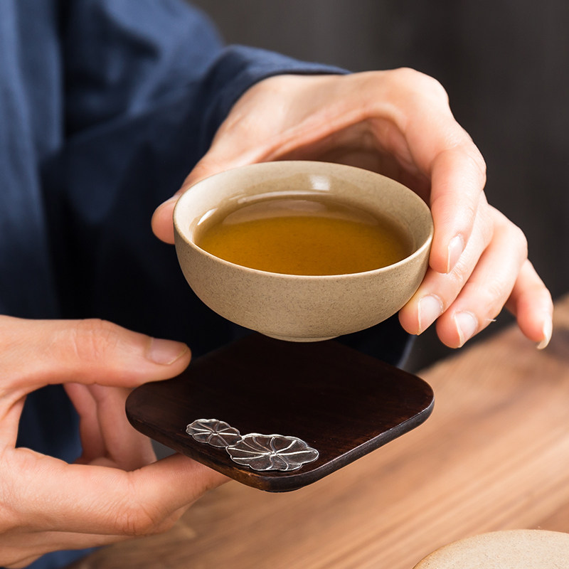 黑檀实木茶杯垫茶杯托茶托功夫茶具茶道配件创意日式家用圆形隔热