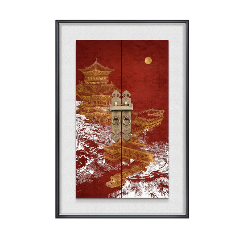 新中式铜门环入户玄关立体浮雕装饰画客厅沙发背景墙风景实物挂画