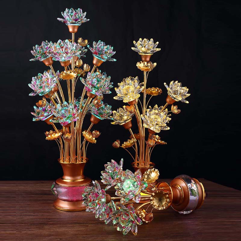 水晶led九品莲花灯佛供灯七彩佛前供灯寺庙仙堂观音长明供灯 插电