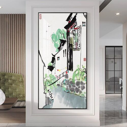 新中式吴冠中水墨画玄关过道装饰画客厅简约壁画江南水乡挂画国画