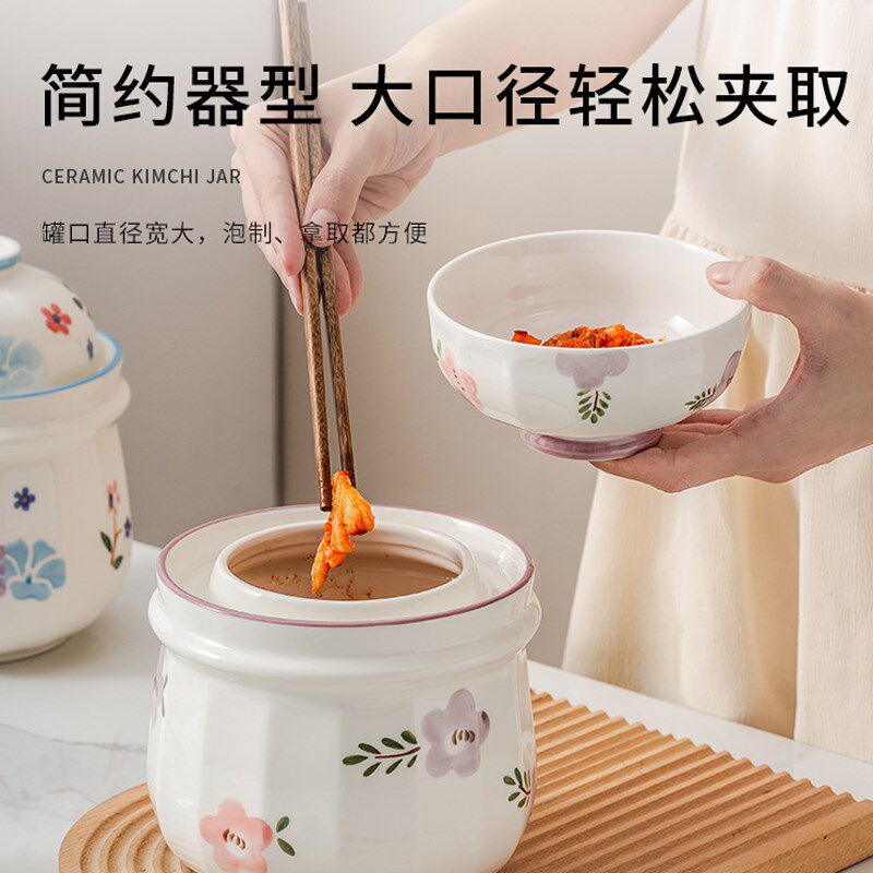 田园风泡菜坛子陶瓷泡菜坛密封储物罐泡菜罐腌菜坛双盖腌蛋坛