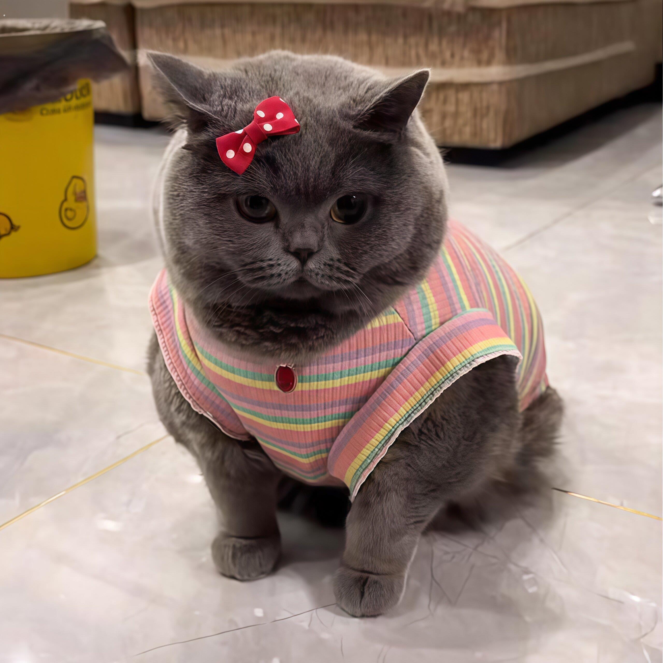 夏季猫咪衣服防掉毛薄款可爱条纹针织衫透气背心2026新款家居服