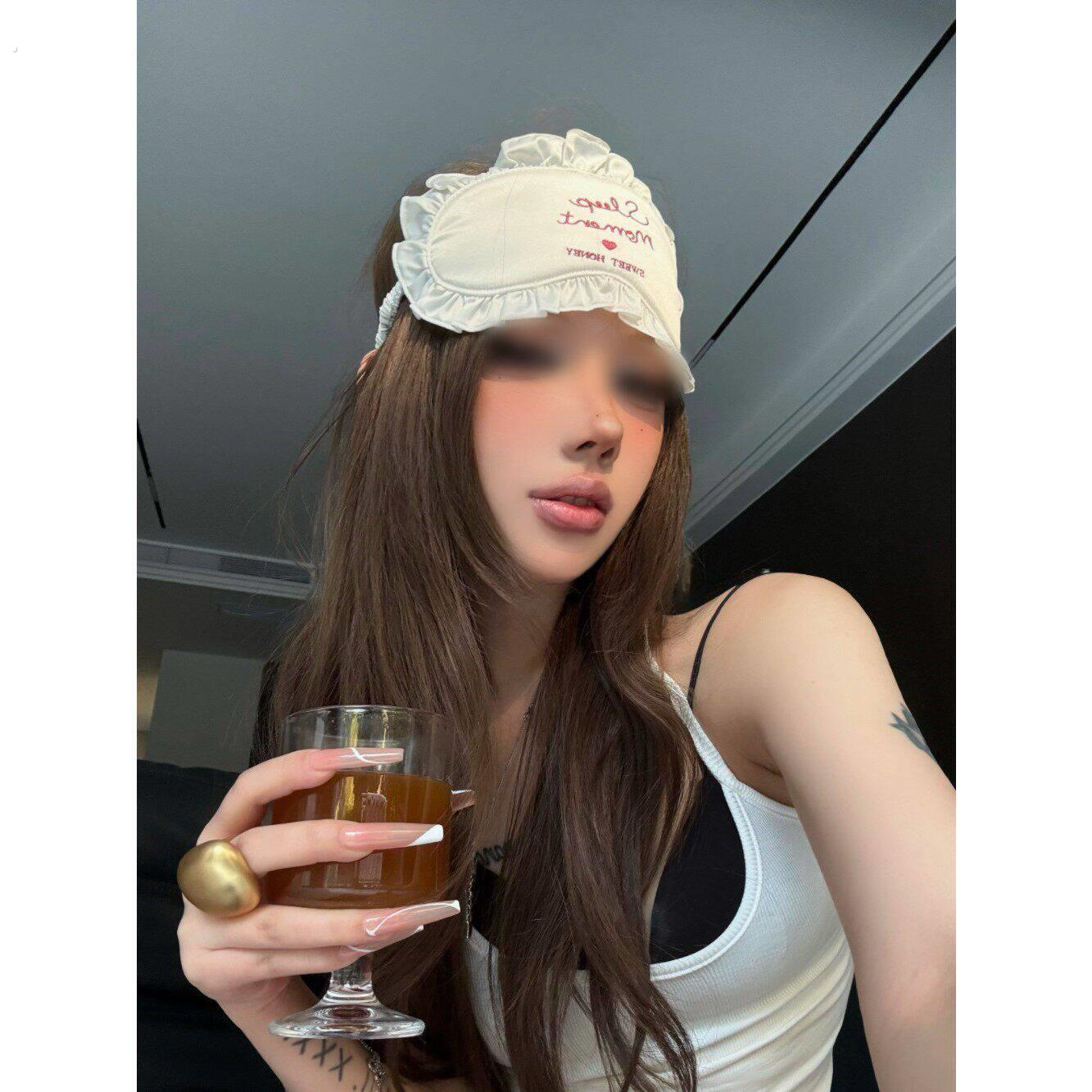 高颜值甜美刺绣遮光眼罩荷叶边木耳边旅行眼罩仿真丝助眠少女心