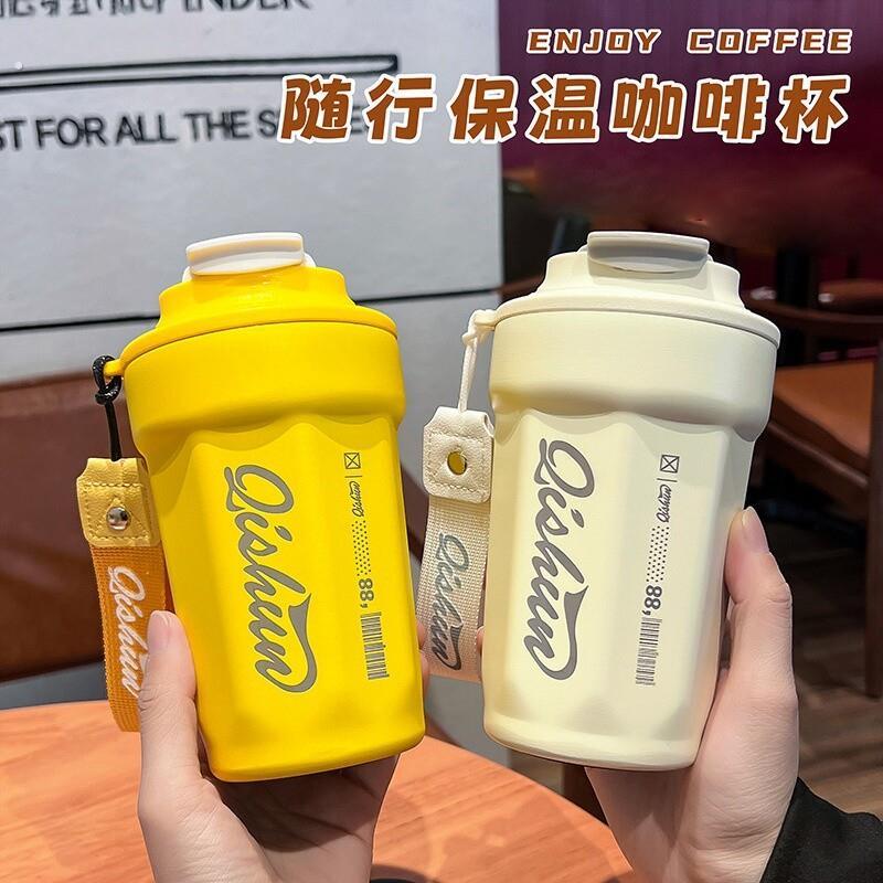 新款八角咖啡杯316不锈钢翻盖保温杯户外可携式随行杯随行密封指