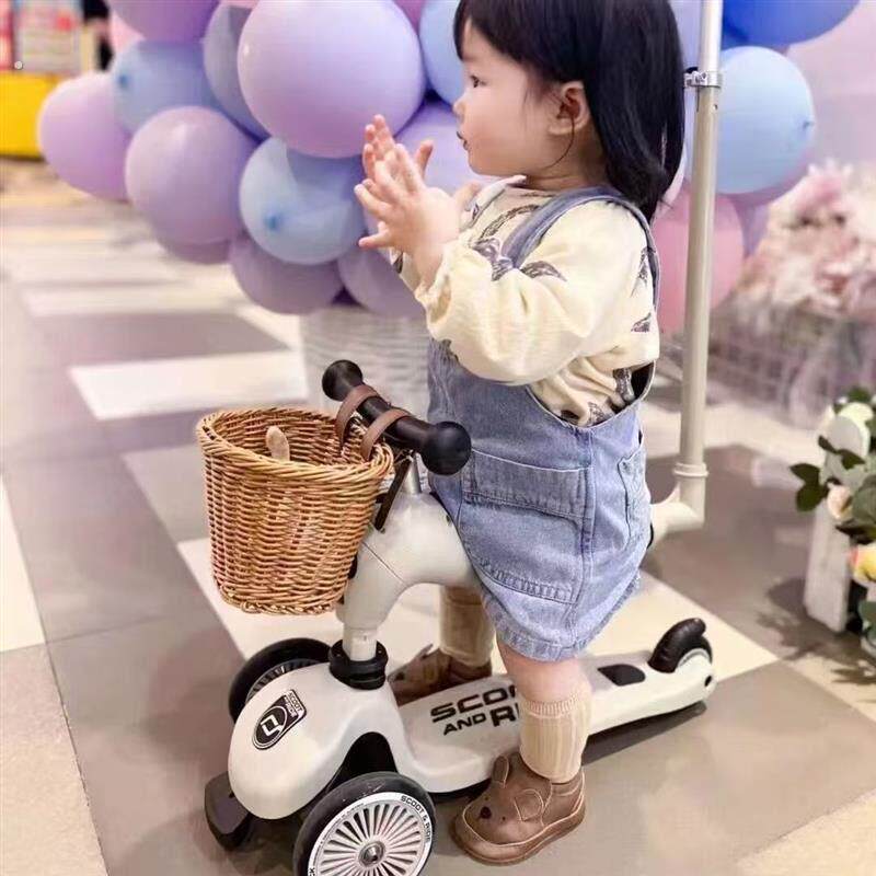 宝宝三轮车前置小车筐滑板车改造酷奇藤编织车篮挂篮自行车配件