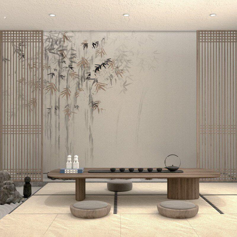 新中式水墨竹子壁画2025新款客厅墙布背景墙壁纸壁布全屋壁纸.