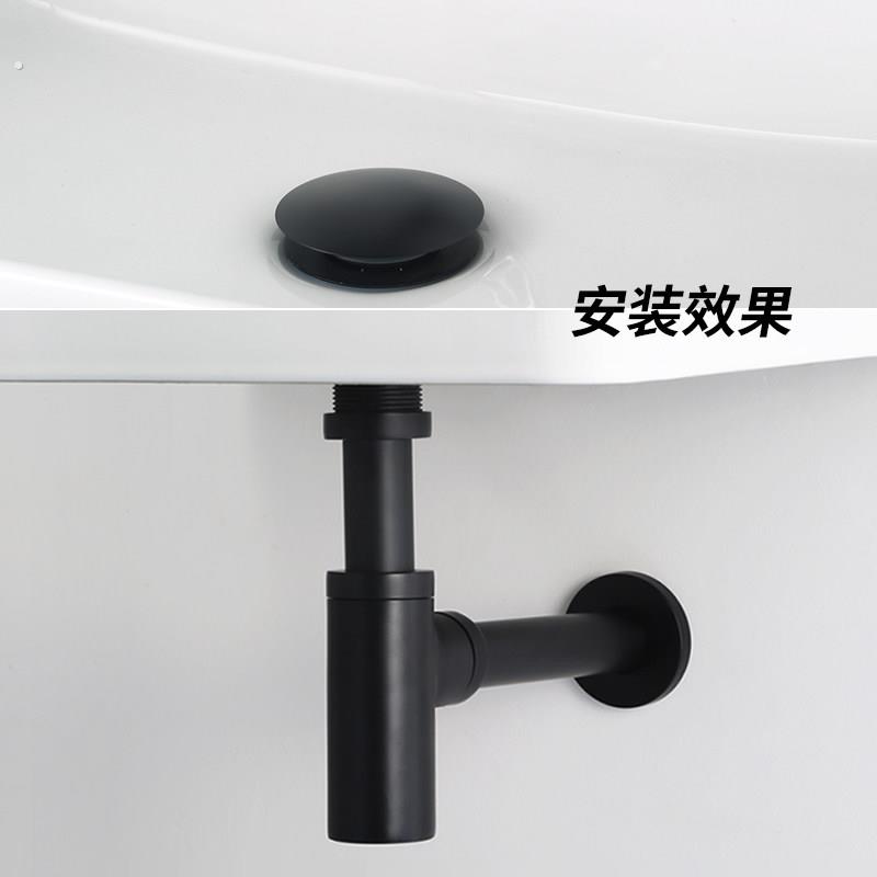 洗手盆下水管入墙式洗脸池配件排水器套装全铜防臭黑色墙排下水管
