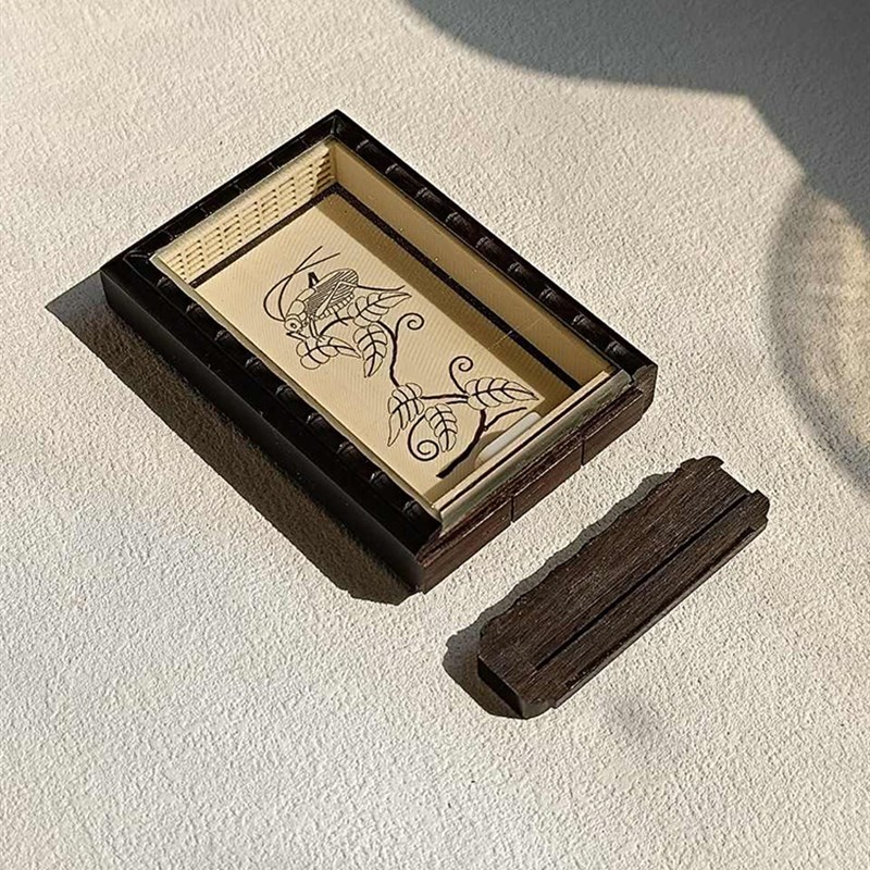 张圣林鸣虫盒 老乌木内饰牛骨线雕画黄蛉盒 蛉子盒 蛉虫盒 山仙子