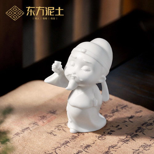 东方泥土诗仙李白醉酒禅意古风人物书房客厅景观装饰品陶瓷小摆件