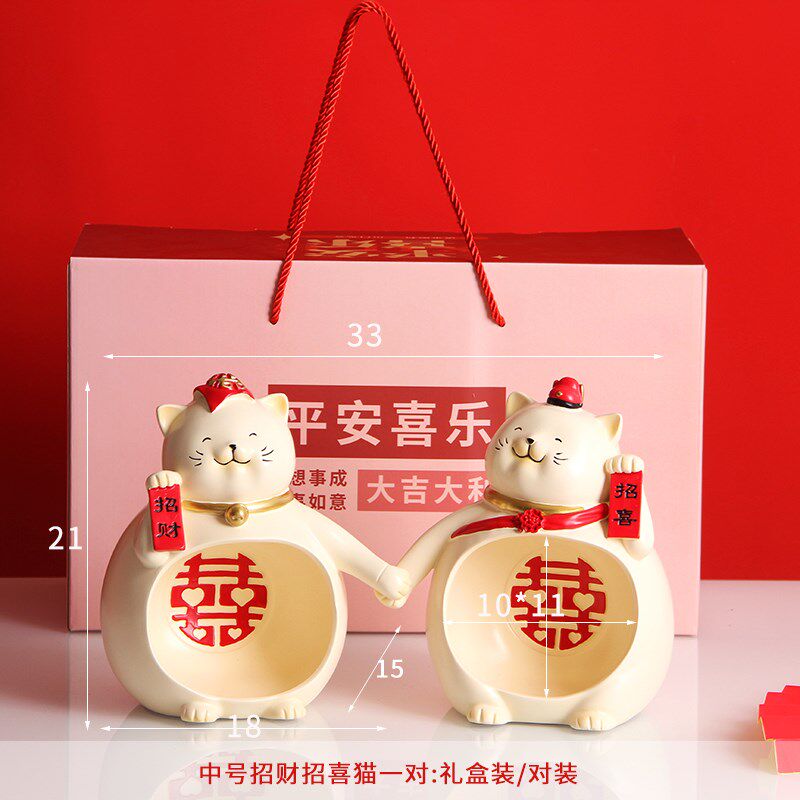 新婚礼物新人可爱情侣招财猫摆件订婚客厅婚房装饰送闺蜜结婚礼品