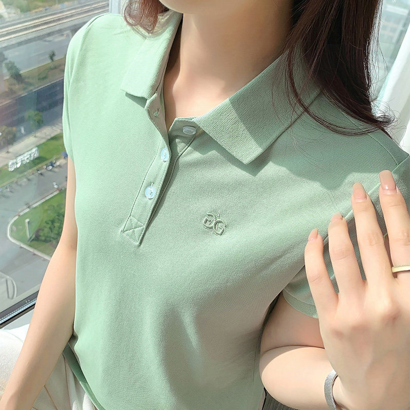 2025夏季新款有领短袖t恤女 翻领纯棉定制logo休闲polo衫团体上衣