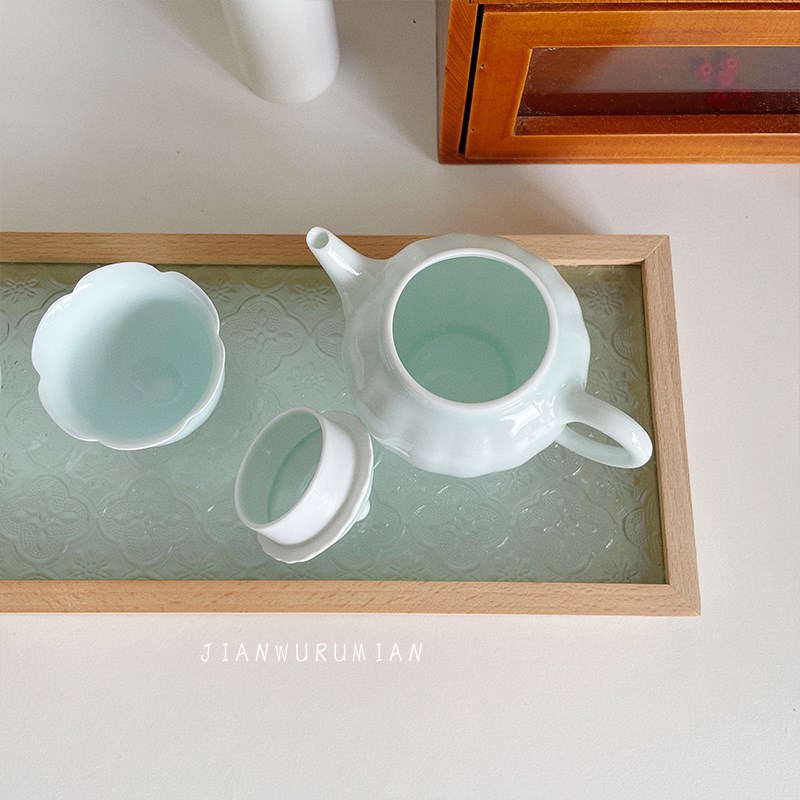 见物如面 小清新陶瓷影青茶壶茶杯 带过滤孔简约功夫茶具泡茶器
