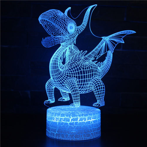 新款3D小夜灯恐龙翼龙霸王龙USB充电七彩视觉灯儿童卧室生日礼物