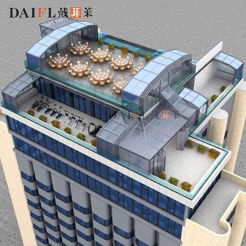 顶楼大型可防违建移动伸缩阳光房拆卸别墅智能保温盖电动阳光棚