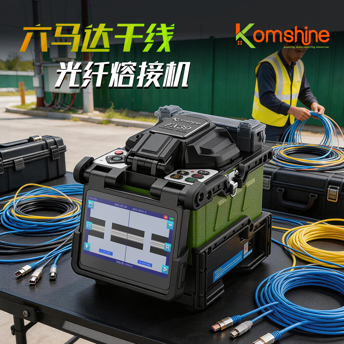 Komshine江苏吉星六马达干线光纤熔接机全自动FX39皮线光缆EX39手持式热熔熔纤机FTTH热熔切刀工具套装质