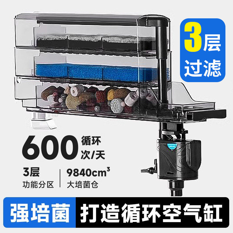 鱼缸过滤器上置滴流盒四合一挂壁循环净水增氧顶部过滤槽上滤净水