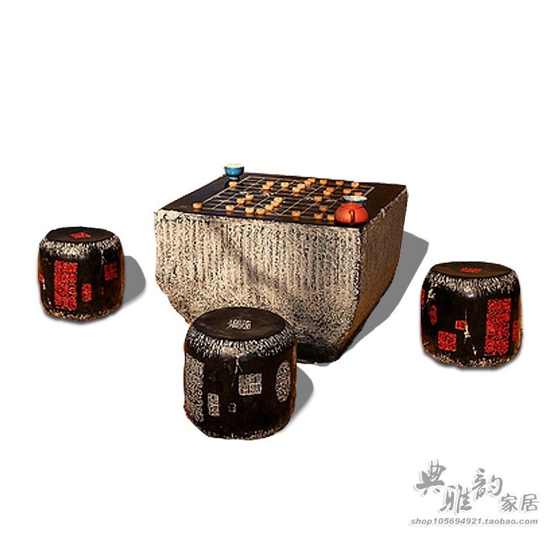 新中式客厅阳台庭院装饰茶几碑文仿复古桌子花园茶桌茶台象棋对弈
