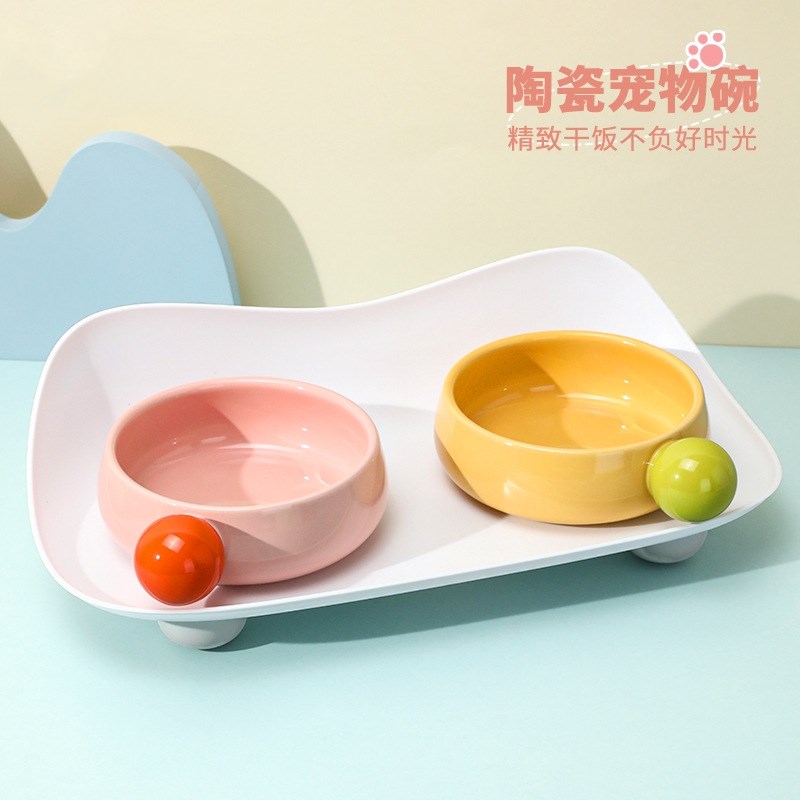 宠物陶瓷碗糖豆陶瓷双碗猫咪狗狗防打翻宠物碗喂食喂水饭碗饭食盆