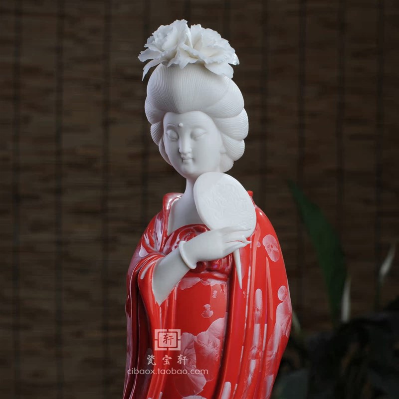 唐风仕女 德化陶瓷古典仕女美女人物雕塑家居办公商务工艺品摆件
