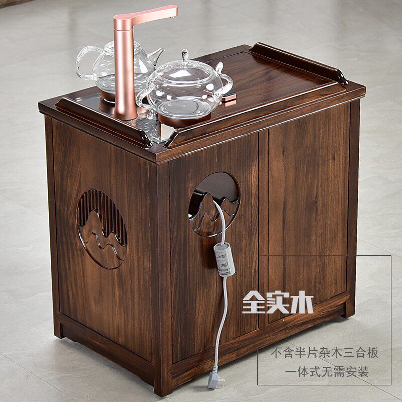 花梨木茶柜实木移动茶车边柜茶桌大板沙发边几电磁炉底座黑紫檀色
