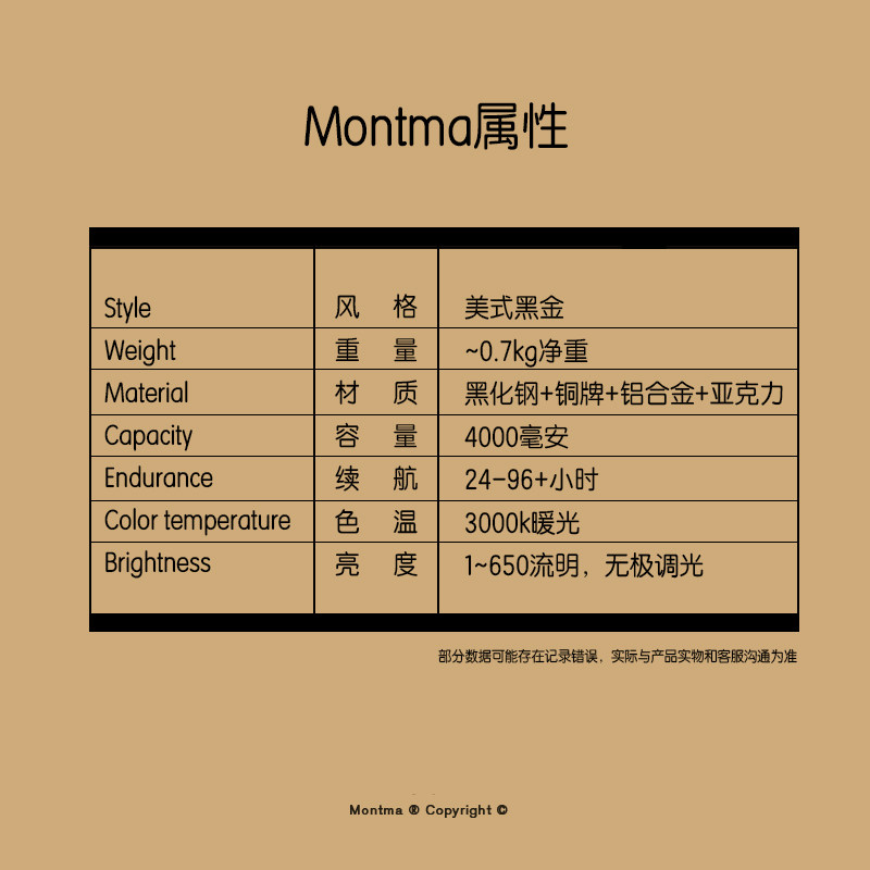 Montma美式西域黑金氛围灯民宿咖啡店充电马灯户外复古露营照明灯