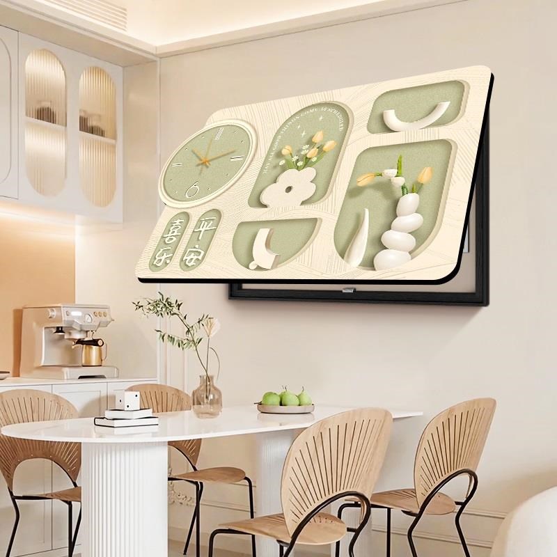 网红奶油风电表箱装饰画2023新款带钟表配电箱遮挡挂画创意开关盒图片