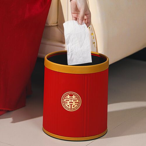 结婚红色脚踏垃圾桶婚房布置客厅装饰家用厨房卫生间带盖脚踩纸篓