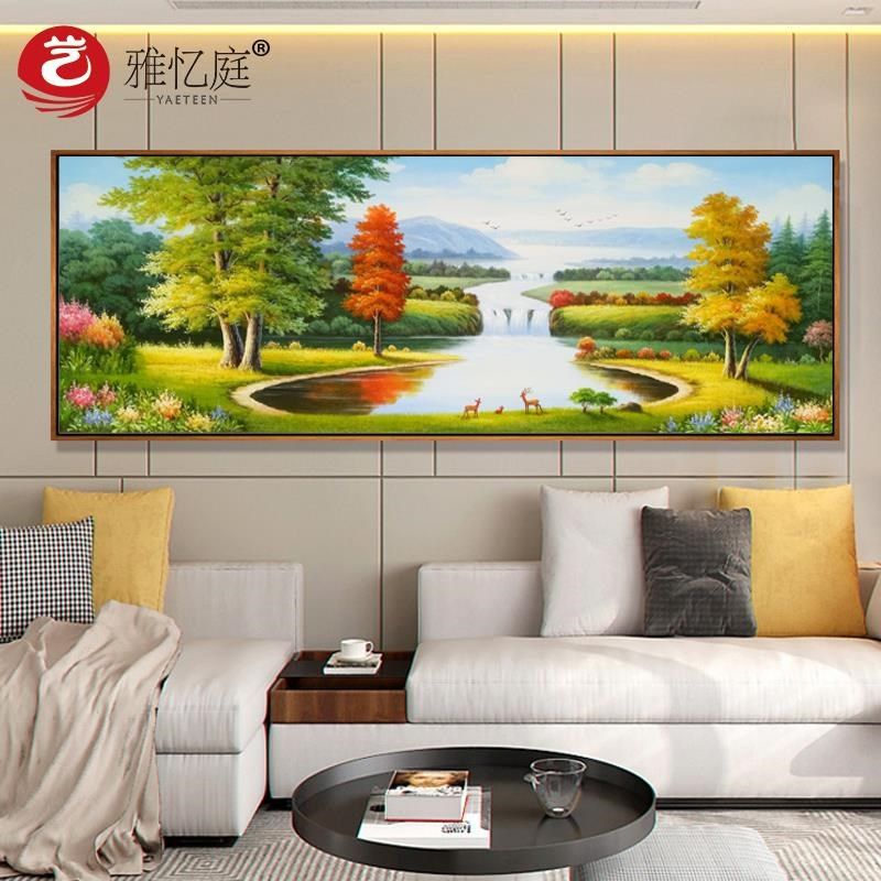 网红聚宝山水画风景客厅装饰画沙发景墙壁背有靠山背油画盆画墙上