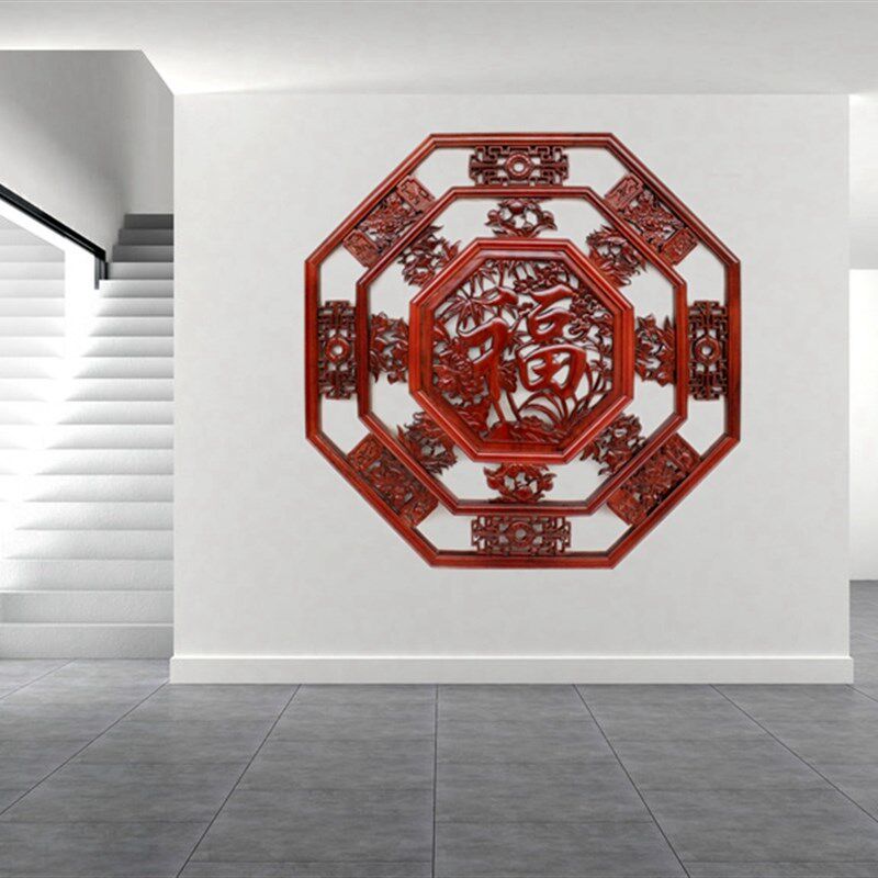 东阳木雕刻新中式仿古八角镂空工艺实木挂件装饰壁挂客厅玄关墙饰