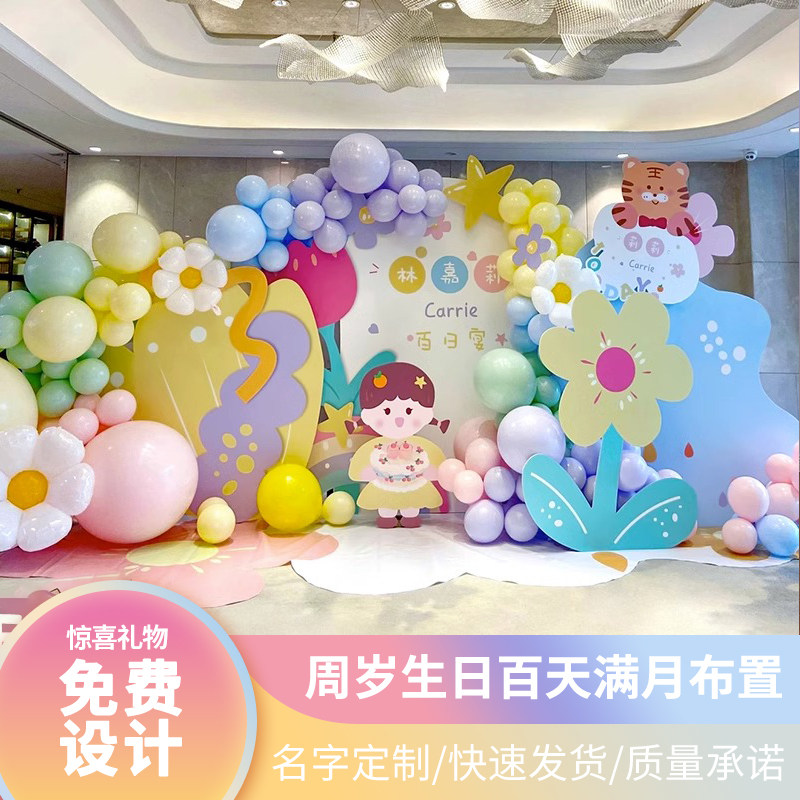 网红周岁生日布置宝宝儿童百天满月男女孩场景装饰kt板气球背景墙