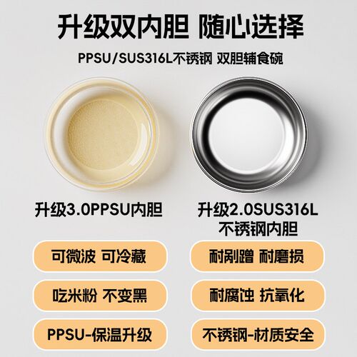 贝多喜宝宝辅食碗婴幼儿专用注水保温碗吃米粉恒温不锈钢儿童餐具
