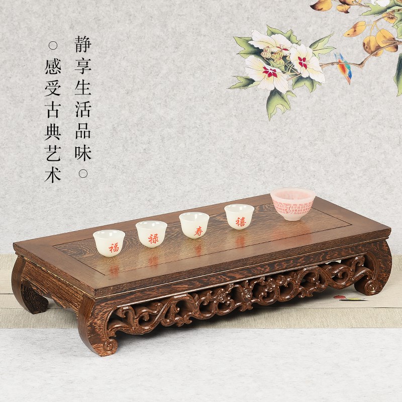鸡翅木弯脚雕花炕几实木中式长方形小茶几飘窗茶台矮桌榻榻米地桌