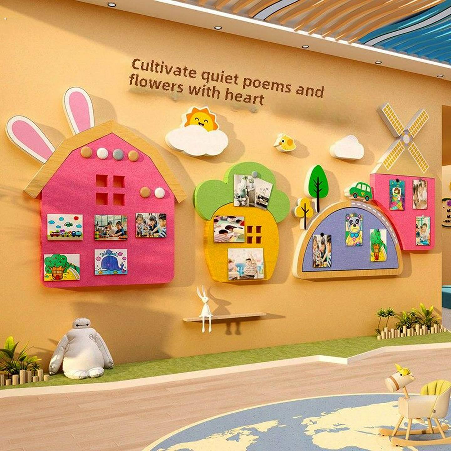 毛毡板照片展示墙贴文化装饰幼儿园环境创作主题成品关怀班心形大