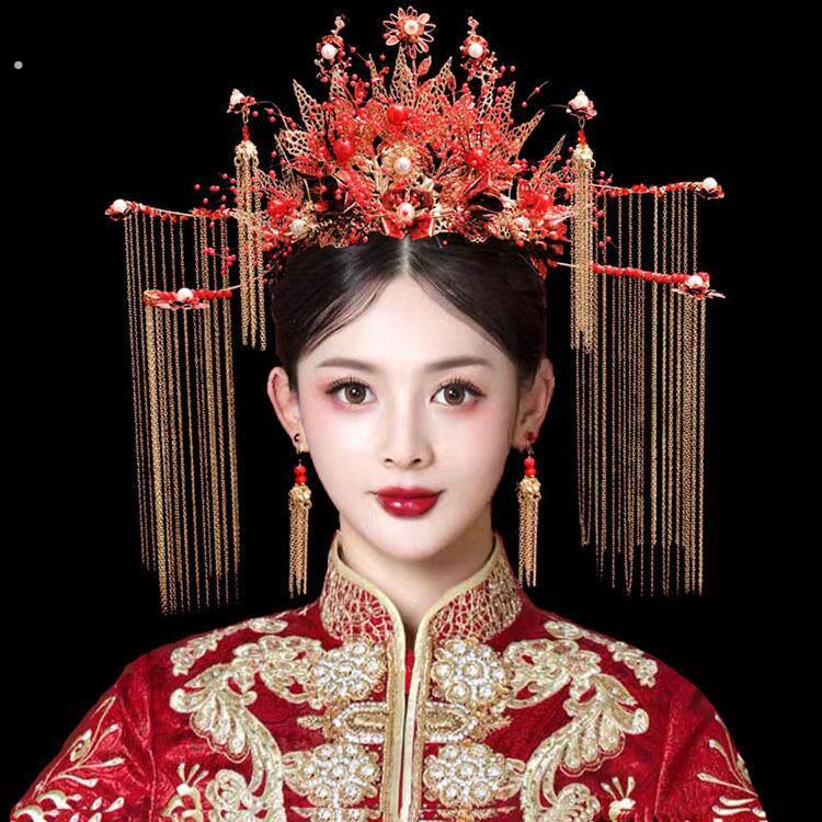 新娘头饰秀禾服中式发饰大气凤冠结婚新款2022女婚礼步摇流苏配饰
