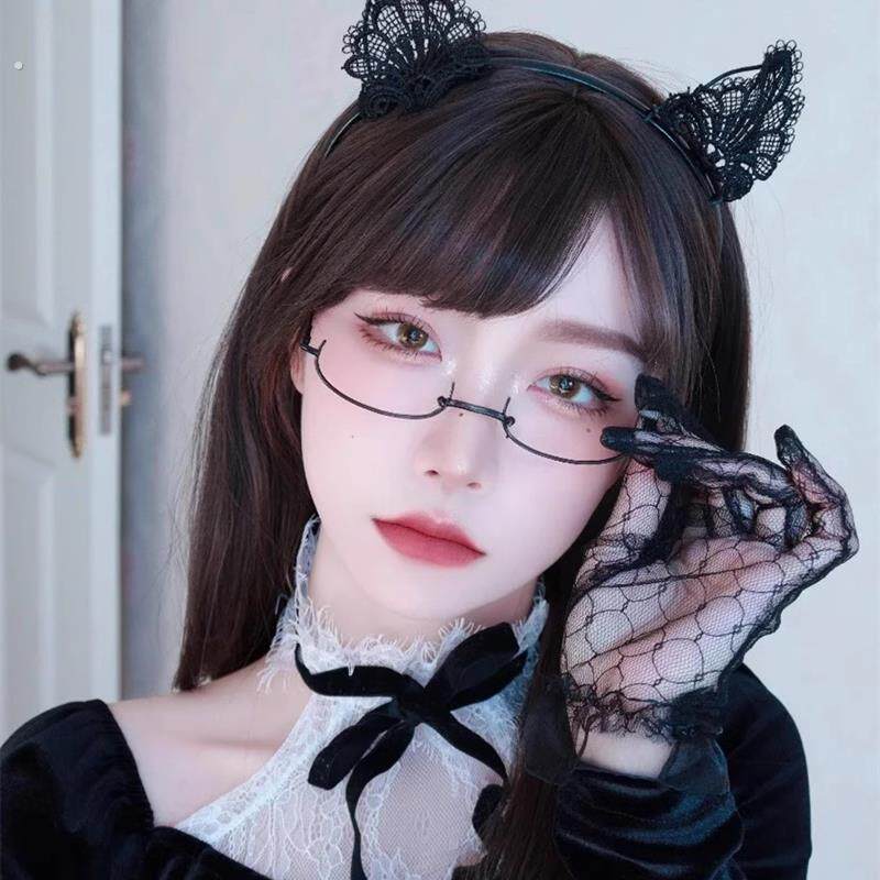 下半框眼镜女眼睛装饰可爱镜架御姐纯欲风无镜片镜框复古度数可配
