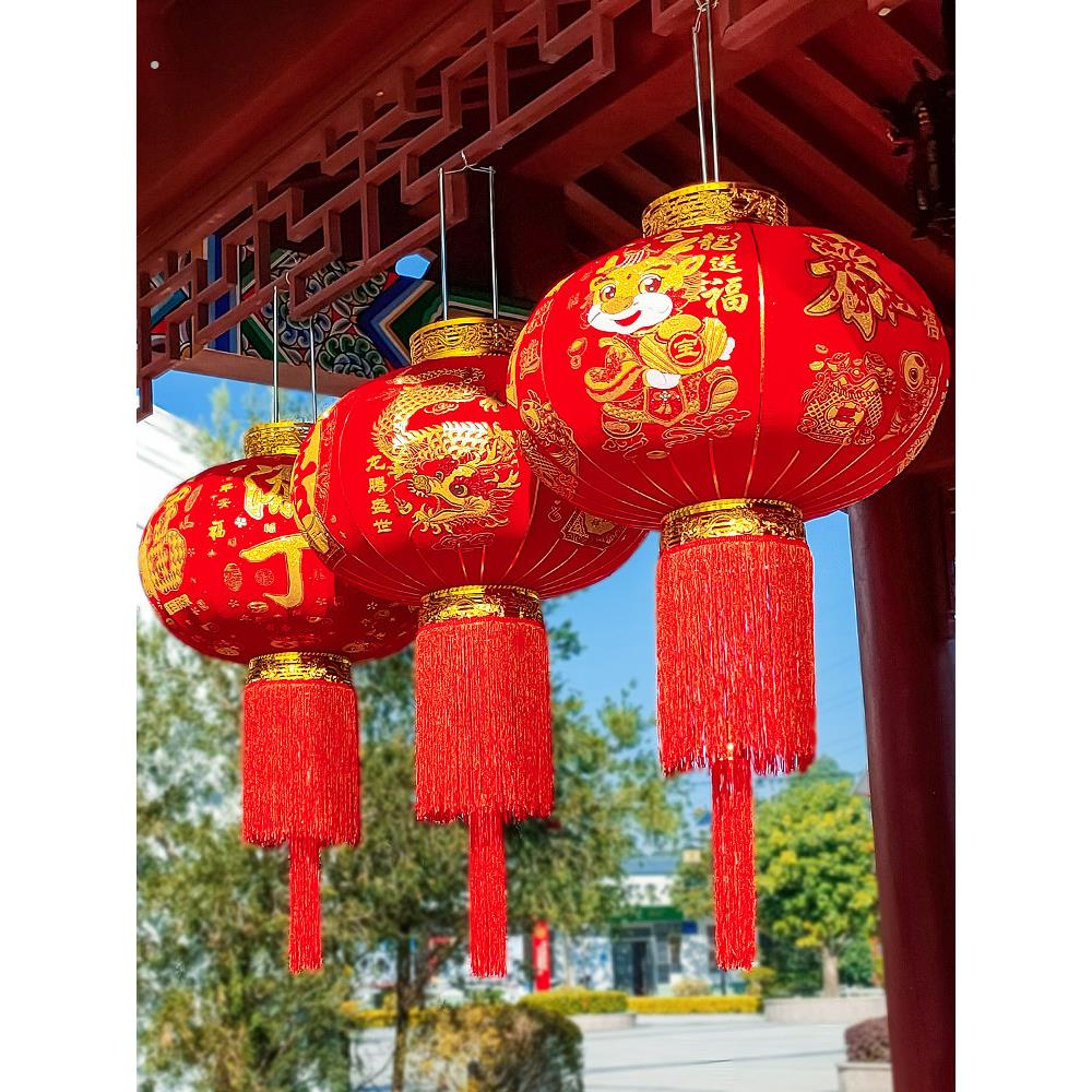 2024新款龙年大红色植绒灯笼户外阳台大门口春节过年挂件布置装饰