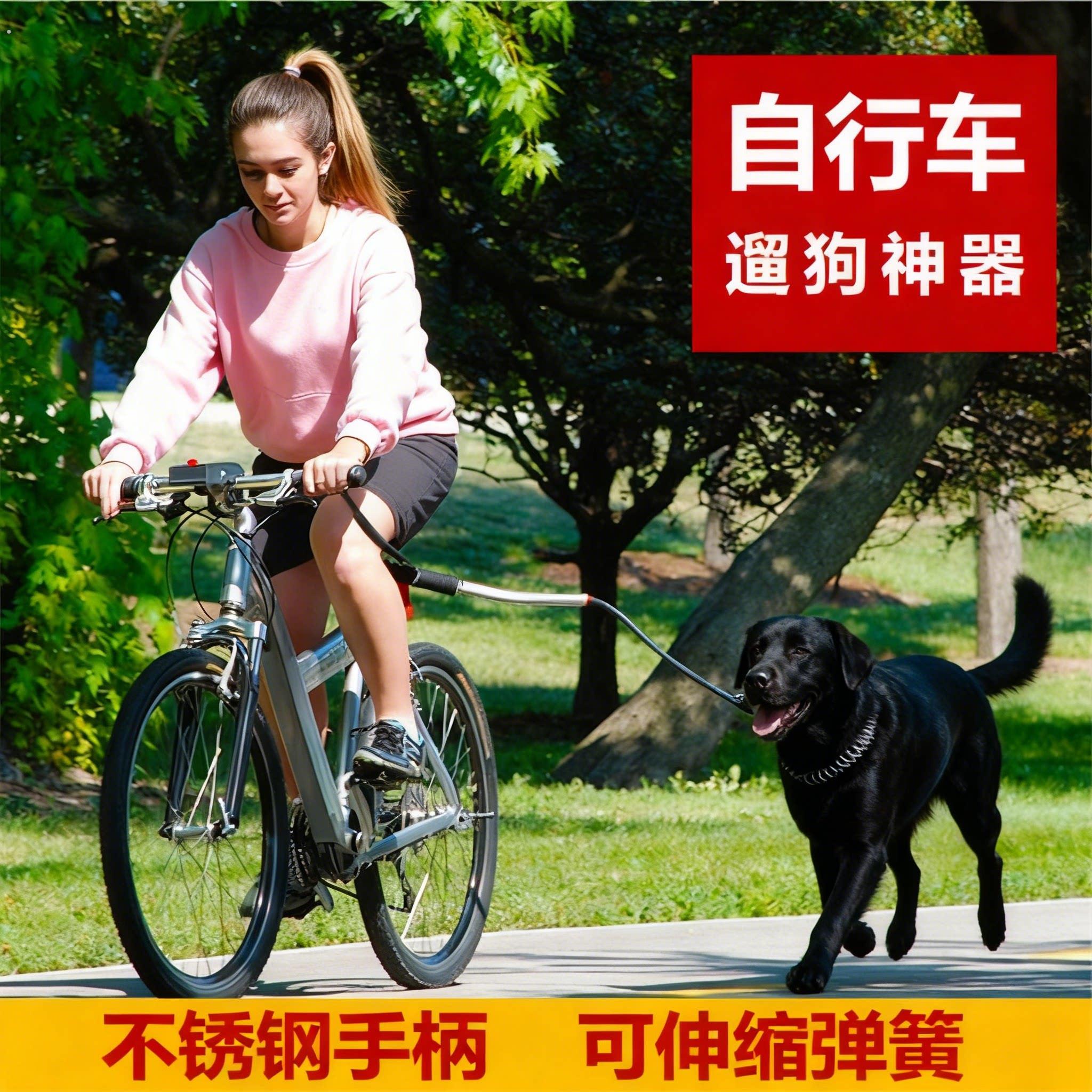 自行车遛狗器骑车牵引狗绳 骑车溜狗炼狗狗弹力缓冲牵狗器狗绳